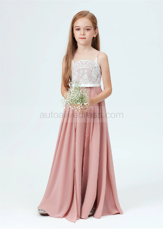 Spaghetti Straps Dusty Rose Long Junior Bridesmaid Dress